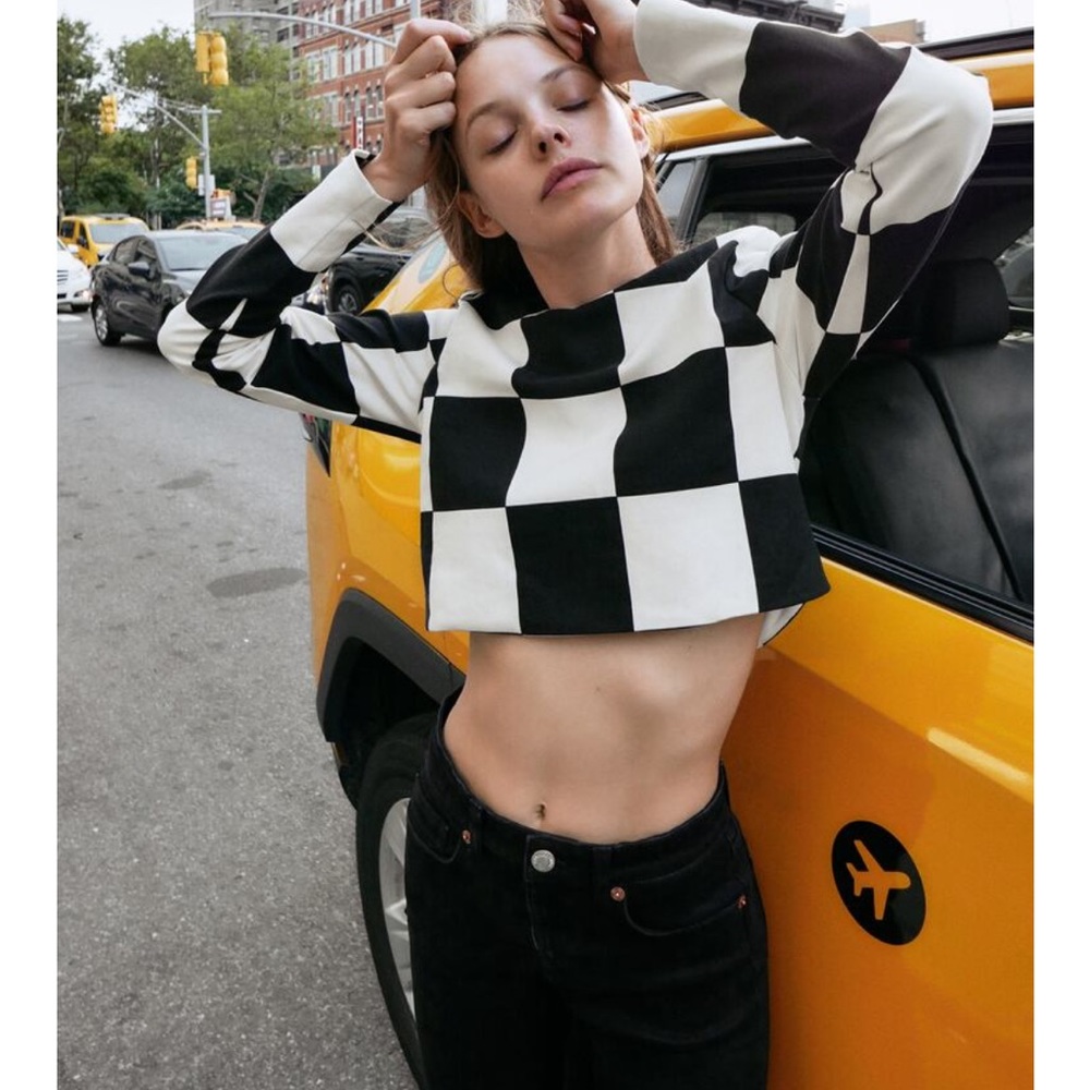 Zara checkerboard crop shirt
